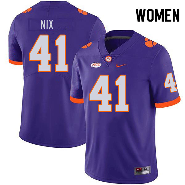 Women #41 Caleb Nix Clemson Tigers College Football Jerseys Stitched-Purple - Click Image to Close